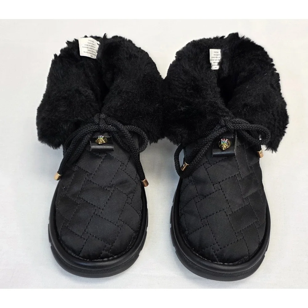 Kurt Geiger Mini Orson Puffer Bootie Black Quilted Faux Fur Winter Boots Kids 34